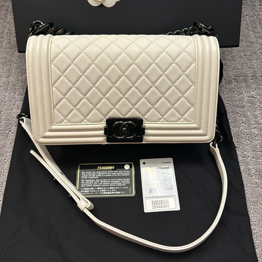 Authentic Chanel Ivory Black Boy Flap Bag